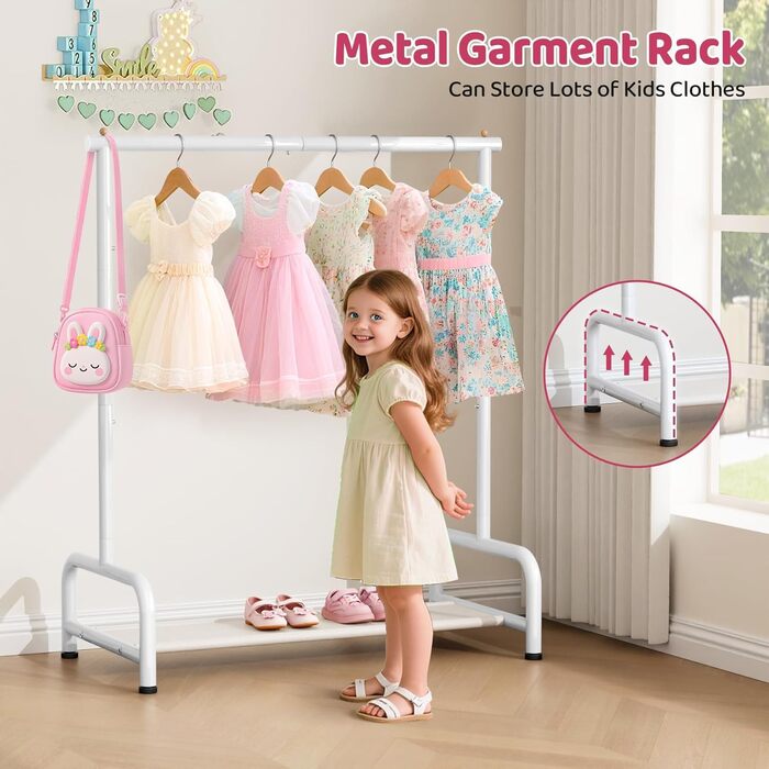Дитяча вішалка для одягу MISSLO металева з полицею - біла, для дівчаток та хлопчиків, в кімнату, гардеробна