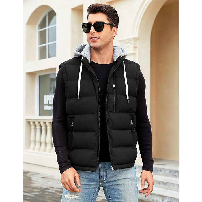 Чоловіча степкова жилетка Vancavoo на осінь/зиму з капюшоном, чорна, розмір M