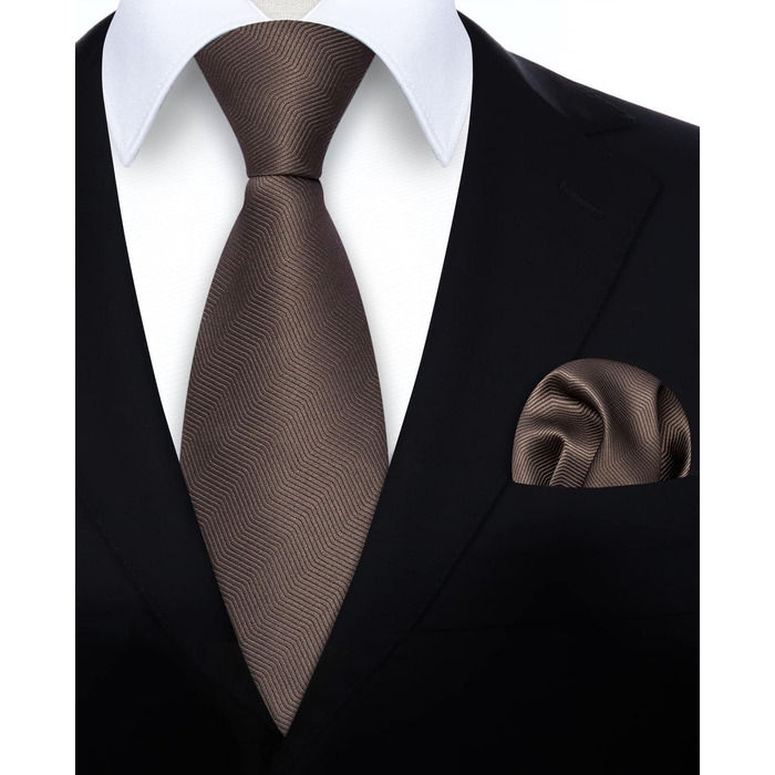Краватка для чоловіків HISDERN Класична краватка для весілля з нагрудником, формальний елегантний нагрудний хустинка, бізнес, вечірка, універсальний розмір, коричнева