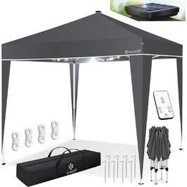 KESSER® Gazebo Folding Gazebo Lighting | Pop-Up Garden Gazebo Height Adjustable, Stable, Waterproof, Winterproof | Party Tent Event Tent UV Protection 50+ incl. Remote Control & Bag (3x3m with LED, Anthracit)