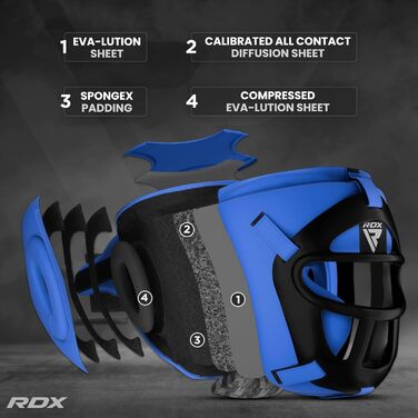 RDX Leather Head Guard - Boxing, Kickboxing, Muay Thai, Taekwondo Headgear - Face & Nose Protection - Training Sparring Head Guard (Blue, Small)