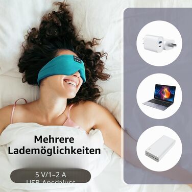 Маска для сну Joythink з Bluetooth 5.3 навушниками, шовкова, для бічного сну, 16 год. автономії, миюча, для подорожей, медитації (блакитна)