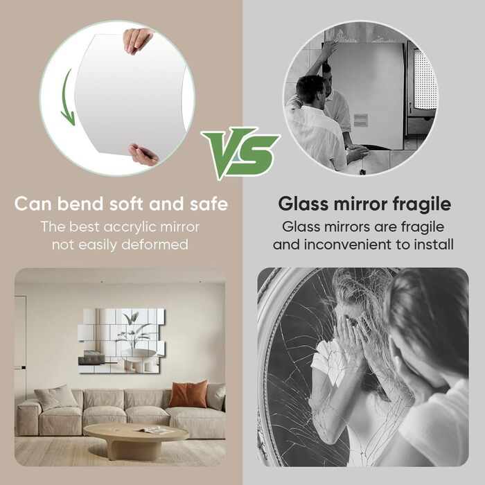 Акрилові дзеркальні наклейки на стіну, 10/20 шт., товщина 2 мм, безпечні, для макіяжу та дому, самоклеючі (15 x 20, 15 x 15 см)