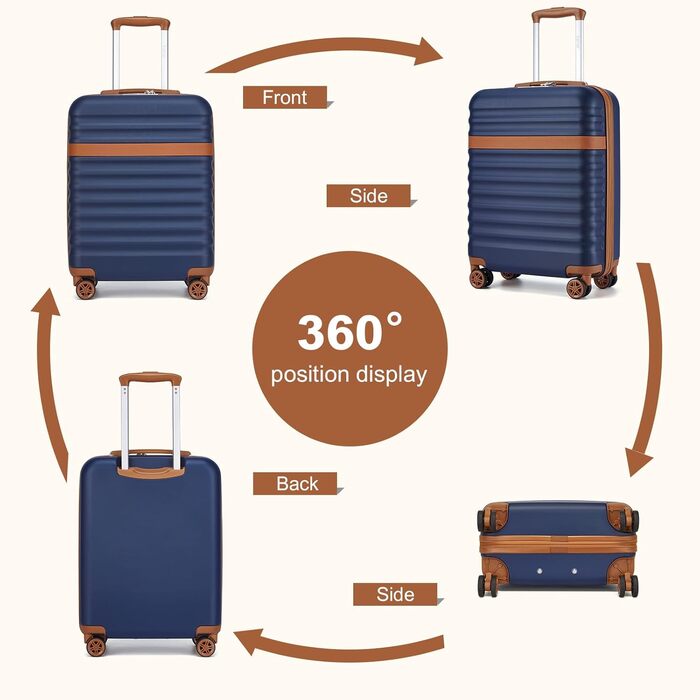 Набір валіз KONO (M, L, XL) з ABS+PC, 4 колеса, TSA-замок (кремовий/коричневий, темно-синій/коричневий)
