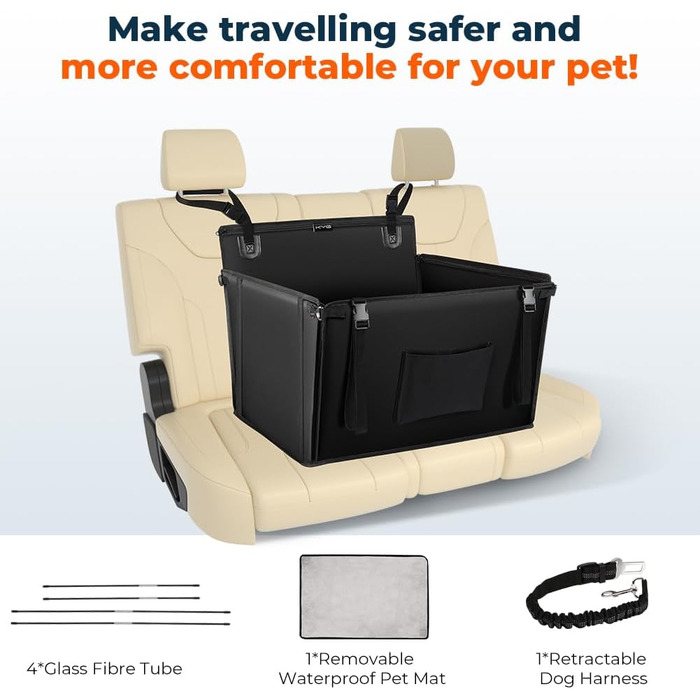 KYG Dog Car Seat - Extra Stable, Waterproof, Non-Slip - Reinforced Dog Seat for Medium & Large Dogs - L: 70x55x36cm