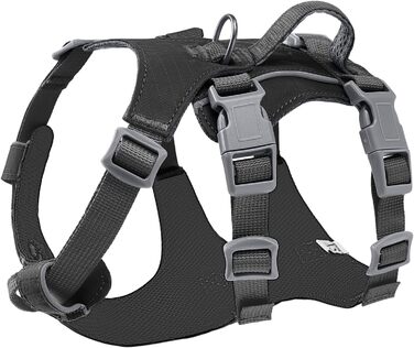 Шлейка для собак маленьких та середніх порід, легка та дихаюча, не тягне, з ручкою, світловідбиваюча, нейлон, з переднім кріпленням, для прогулянок та повсякденного використання, чорна, розмір S