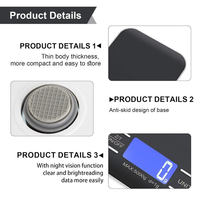 Цифрова кухонна вага, 10 кг/1 г, USB, акумулятор, LCD дисплей, функція тарування, професійна, металевий корпус (білий/чорний)