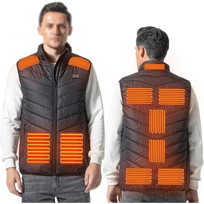 Обогревна жилетка для чоловіків: USB жилетка для активного відпочинку - 11 зон обігріву для мото, риболовлі, катання на лижах, бігу, гольфу, походів, верхової їзди (батарея не входить у комплект) Чорний XL