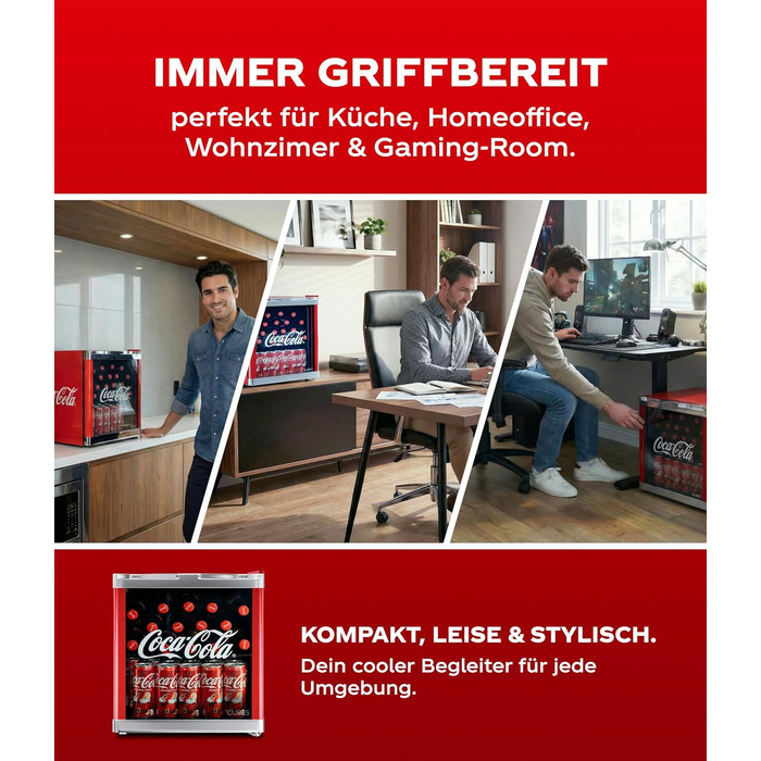 Міні-холодильник °CUBES Coca-Cola 48L з скляною дверцятами - для офісу, вечірок та геймінгу
