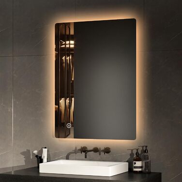 Дзеркало для ванної кімнати EMKE з підсвічуванням 80x60 см, 3 кольори світла, регулювання яскравості, антизапітніння, таймер 3 години