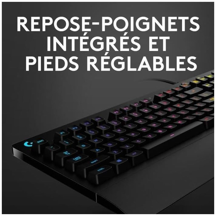 Ігрова клавіатура Logitech G213 Prodigy з RGB-підсвічуванням, програмовані клавіші G, мультимедійне керування, підставка для зап'ястя, захист від бризок, QWERTZ-розкладка (німецька)