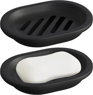 Набір з 2 мисок для мила AstraLoom, двошарові, пластикові, самозливні та з антипригарним покриттям - для ванної/кухні/губки (Чорний)