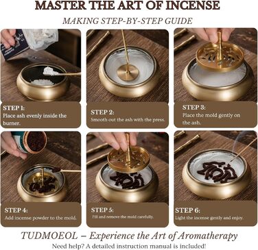 Copper Incense Burner and 16-Piece Tool Kit for Making Backflow Incense Cones - Perfect for Yoga, Meditation. Includes Censer Mold Tools, Burner, and Accessories.