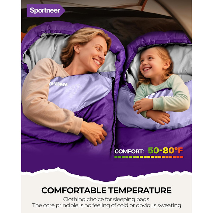 Сплячий мішок Sportneer для кемпінгу: 3-4 сезонний, легкий, компактний, для дорослих