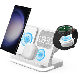 Бездротовий зарядний пристрій 4-в-1 з будильником, сумісний з Samsung Galaxy (Watch, Buds, Fold, Flip, S-серія)