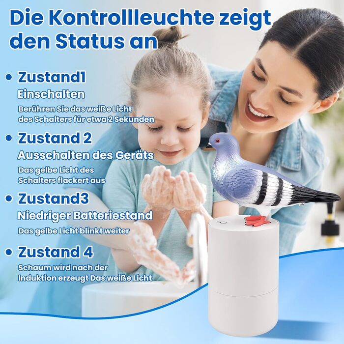 Vibbang Soap Dispenser Dove Automatic, 300ml Dove Automatic Soap Dispenser, Pigeon Soap Dispenser for Kitchen Sink and Bathroom, Thick Foam (Gray)