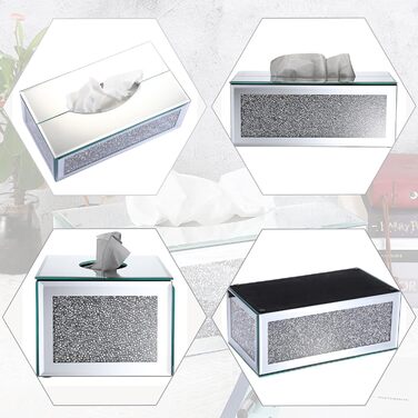 BTSKY Glittering Glass Tissue Box with Crushed Crystal Diamonds for Home Decoration, Table Napkin Holder