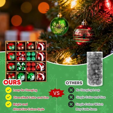 Набір прикрас на ялинку Ilauke, 44 шт. Ялинкові кулі пластикові червоно-білі, 3 та 6 см. Декорації для ялинки, різдвяний декор, вечірка, дім, весілля, Різдво, червоний, білий