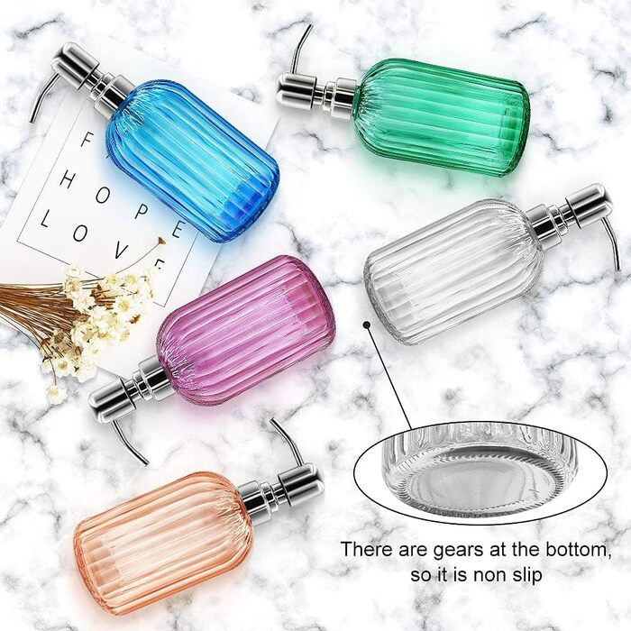 Набір дозаторів для мила 2 шт, 400 мл, скляні з нержавіючою сталею, багаторазові, для ванної, кухні, на стільницю (прозорі)