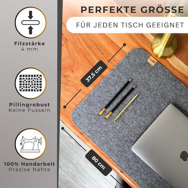 Підкладка на стіл Kontor28® з фетру 80x37.5 см, сіра (urbangrau), виготовлено в Німеччині - захист від ковзання, миється, з переробленого PET