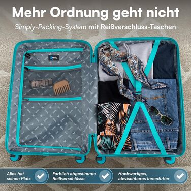 Xonic® Валіза з жорстким корпусом M, 40L - Міцна валіза на коліщатках з поліпропілену з подвійними колесами на 360° та TSA-замком - Чемодан для подорожей, м'ятно-зелений (М, 65л)