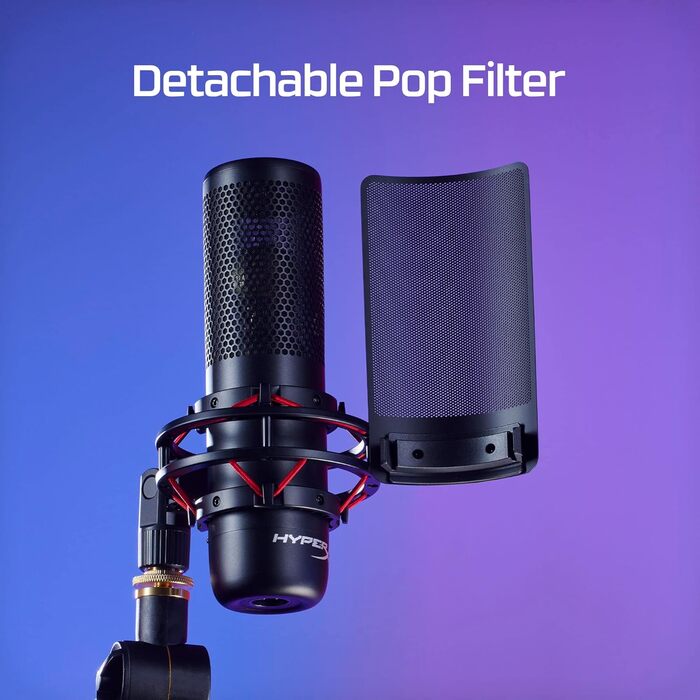 Мікрофон HyperX HMIQ1S-XX-RG/G – RGB, USB, конденсаторний, для PC, PS4, Mac, стійкий до вібрацій, з поп-фільтром, для геймінгу, стрімінгу, подкастів, Twitch, YouTube, Discord