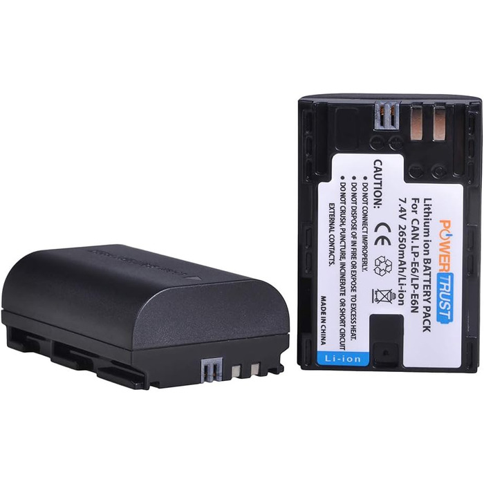 Акумулятор PowerTrust LP-E6/LP-E6N та зарядний пристрій для Canon EOS R5, R5 C, R6, R7, R, 60Da, 60D, 70D, 80D, 90D, 5DS R, 5Ds, 5D Mark II, 5D Mark III, 5D Mark IV, 6D, 6D Mark II, 7D, 7D Mark II