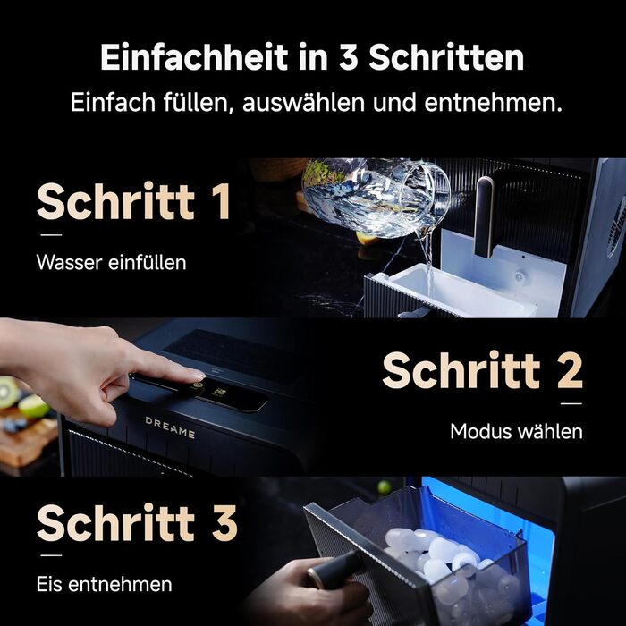 Машина для приготування льоду Dreame Aura: швидке виробництво, ізольований бак, 2 розміри, LED, самоочищення