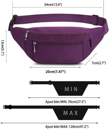 Поясна сумка на пояс для чоловіків та жінок, водонепроникна, для спорту, подорожей, фітнесу, велосипеда, бігу (фіолетовий)