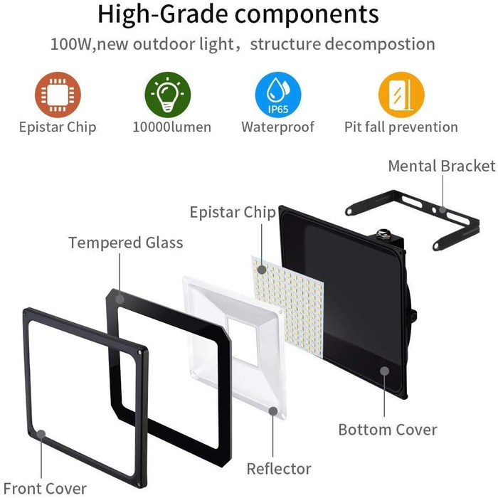 LED Floodlight Outdoor | Outdoor Floodlight | LED Spotlight Floodlight Floodlight Outdoor Spotlight Cool White | Super Bright 10000LM 6000K Cool White IP65 Waterproof Floodlight Wall Light for Garden Sports Field (100W, Warm White)
