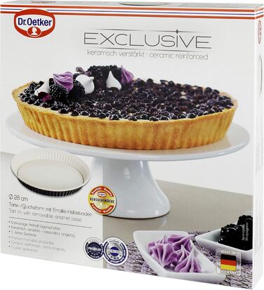 Dr. Oetker Quiche Form, Ø 28 cm EXCLUSIVE, Tart form with a lift-up base that is cut- & scratch-resistant with an enamel sealing, round cake pan with a steel sheet ring (Color: Grey-Brown/Crème). Quantity: 1 piece