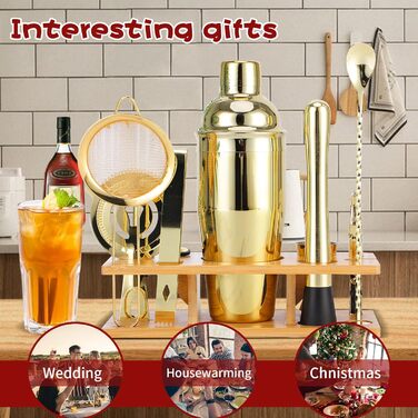 OBALY Bartender Kit 11-Piece Cocktail Shaker & Muddler for Cocktails 25oz Boston Shaker-Bar Accessories with Stylish Bamboo Stand Mix Drink Shaker Kit Perfect Martini Kit with Cocktail Recipe Booklet...
