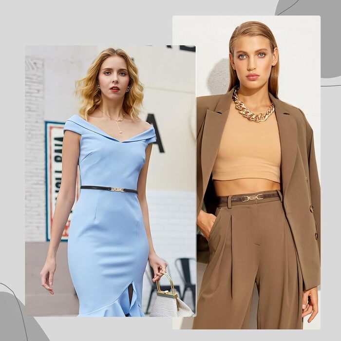 Жіночий тонкий шкіряний ремінь WHIPPY 2 шт. з золотою пряжкою, 105 см, для талії до 95 см (чорний+коричневий, шкіра змії, 8057)