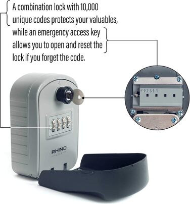Сейф для ключів Rhino Lock Kombi настінний з кодовим замком та доступом за допомогою ключа - сірий (Pro)