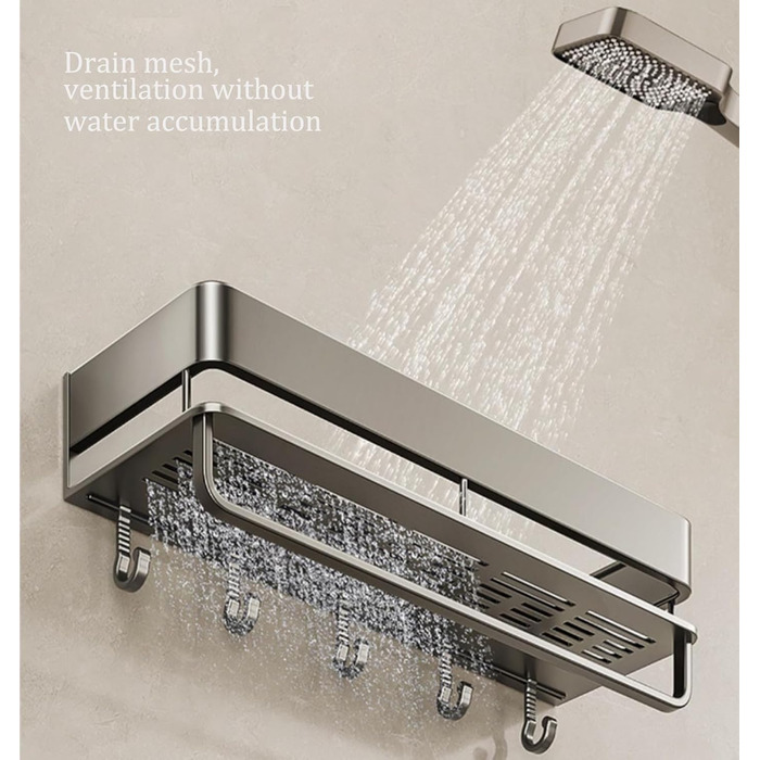FOLAI Двосекційна кутова поличка для душу без свердління, 30 см, з нержавіючої сталі, сіра. Органайзер для ванної кімнати, швидка сушка, шампунь, тримач для душу.