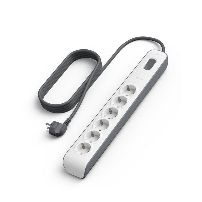 Захисна мережева стрічка Belkin 6-fach з USB, 6 розеток, 650 Дж, 2 м, для дому та офісу