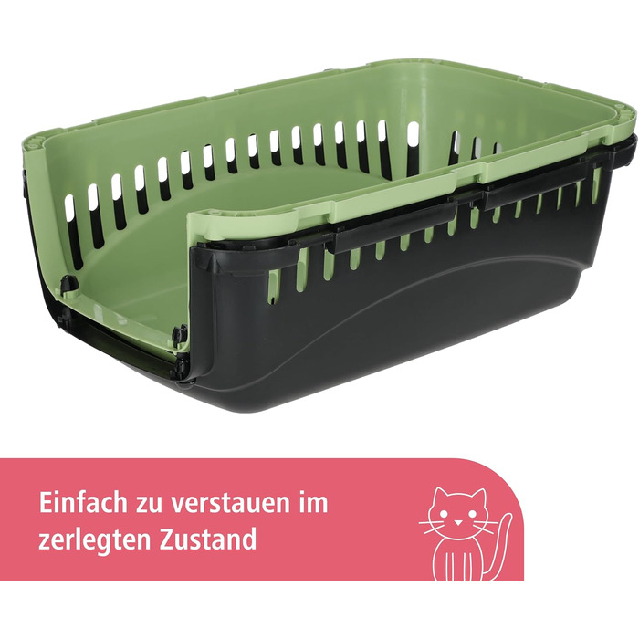 Kerbl Pet Transportbox Expedion: переноска для тварин 45x30x30 см, для котів, собак, кроликів до 10 кг, пластик, зелено-темно-сіра