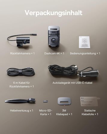 Автомобільний відеореєстратор Baseus VD1 Pro 4K+1080P з сонячною панеллю, режимом паркування, STARVIS нічним баченням, GPS, 5GHz Wi-Fi та карткою пам'яті 32GB
