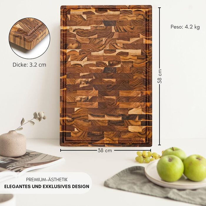 Дошка для нарізання Erreke з тикового дерева (торцевий зріз), 58x38x3,2 см, великий розмір