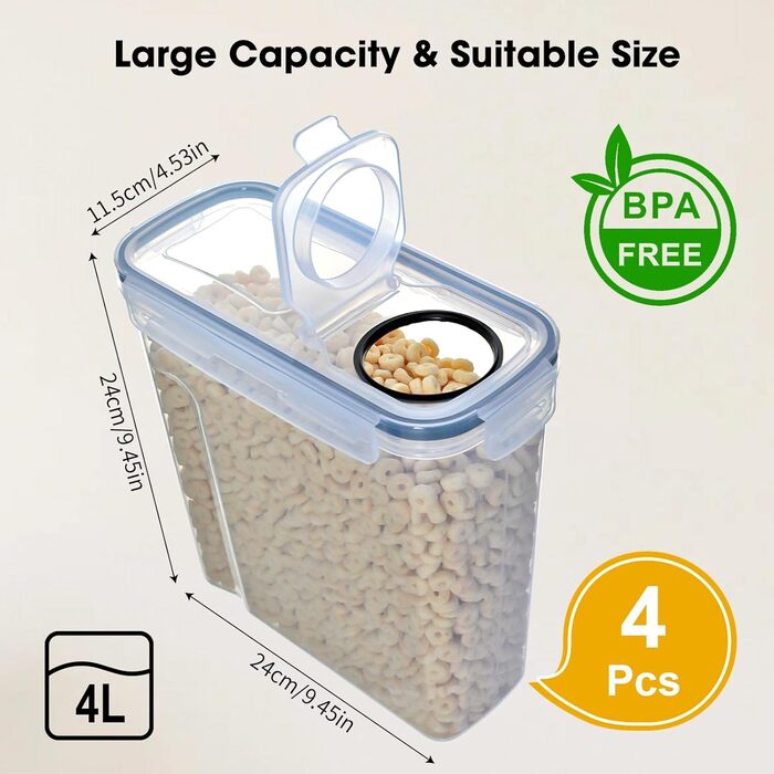Набір контейнерів для зберігання Romon (4 шт.) з герметичним закриттям, BPA-free, 4L, для кухні