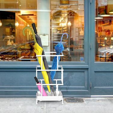 Металева підставка для парасольки Alyoen з водозбірником та регульованими ніжками, 26.5 x 21.5 x 47.5 см, для великих та маленьких парасольок, білий колір