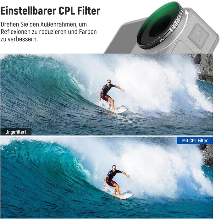 Набір фільтрів NEEWER CPL та ND для DJI Osmo Action 4/Action 5 Pro (4 шт.): CPL, ND8, ND16, ND32. Сумісний з DJI Osmo Action 4/Action 5 Pro. Фільтри для екшн-камери, з багатошаровим покриттям.