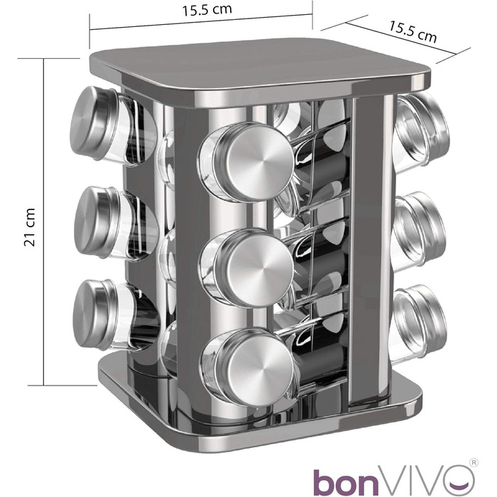 Сумка-органайзер для спецій bonVIVO Rondo, поворотна підставка для 12 баночок, нержавіюча сталь, срібно-хромовий колір