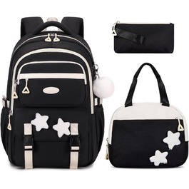 Набір шкільних рюкзаків для дівчаток Lässig: 3 шт. (рюкзак, ланчбокс, пенал) для 2-5 класів. Чорний шкільний рюкзак для підлітків та дітей.