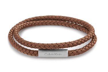Браслет шкіряний чоловічий Calvin Klein LATCH (світло-коричневий) подвійний оберт