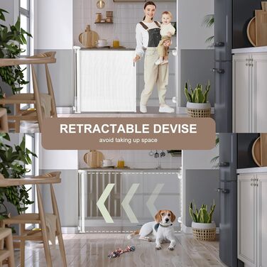 Захисне ворота для дитячих воріт, розтяжне, 0-140 см. Захист від падіння сходами для дітей, котів та собак. Підходить для сходів, дверей, внутрішнього та зовнішнього використання (білий, 86х180 см)