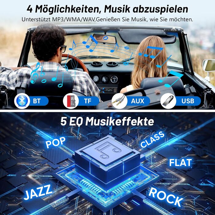 Автомагнітола Wistrue 1DIN з Bluetooth, FM/AM, USB/SD, AUX, MP3, Type-C, чорна