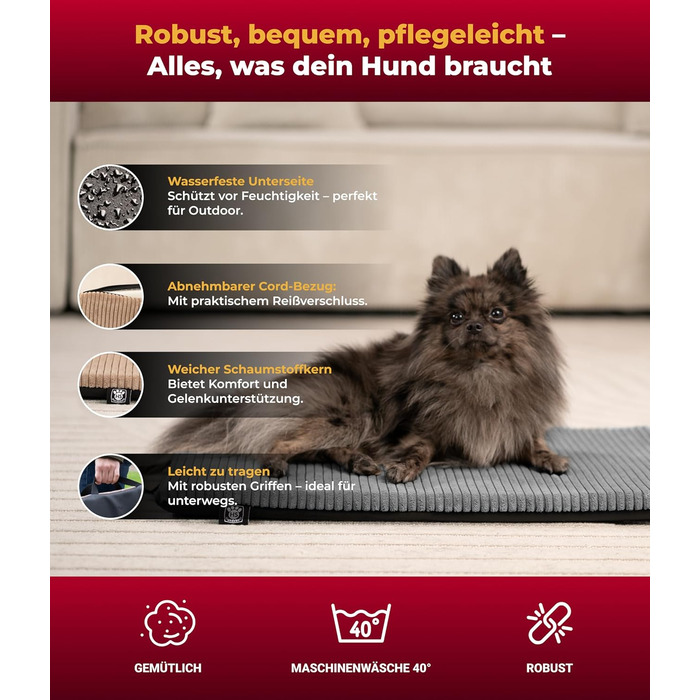 Килимок для собак HS-Hundebett® 45x65 см - Зручний вологостійкий килимок для відпочинку вдома та на вулиці, антрацит, Made in Germany