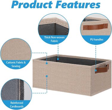 Ghvyenntte Storage Baskets (6 Pieces), Small Fabric Storage Baskets, Foldable, 30 x 20 x 13 cm, Organizer Baskets with PU Handles, Decorative Square Baskets for Closet, Shelves, Cabinet (Small-11.8