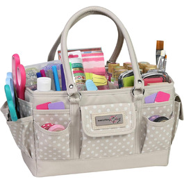 Everything Mary Blaugruner, geometric deluxe store and tote bag, organizer for crafts, sewing, paper, art, desk, canvas, accessories, storage with handles for travel (Light Brown Spotted)